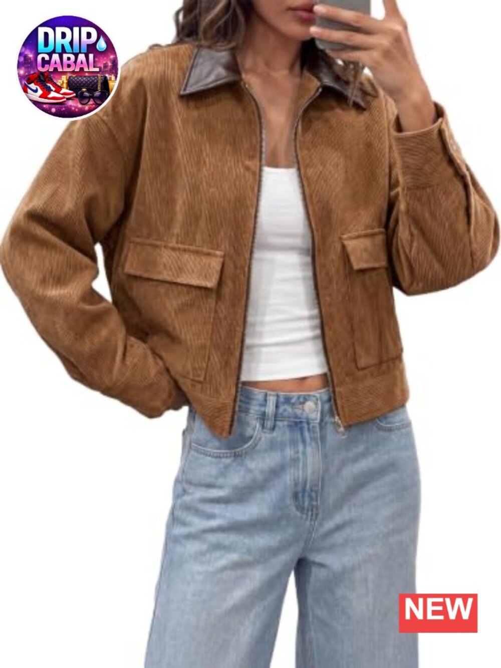 Cropped Corduroy Oversized Zip Up Barn Bomber Jacket Womens Casual Coat